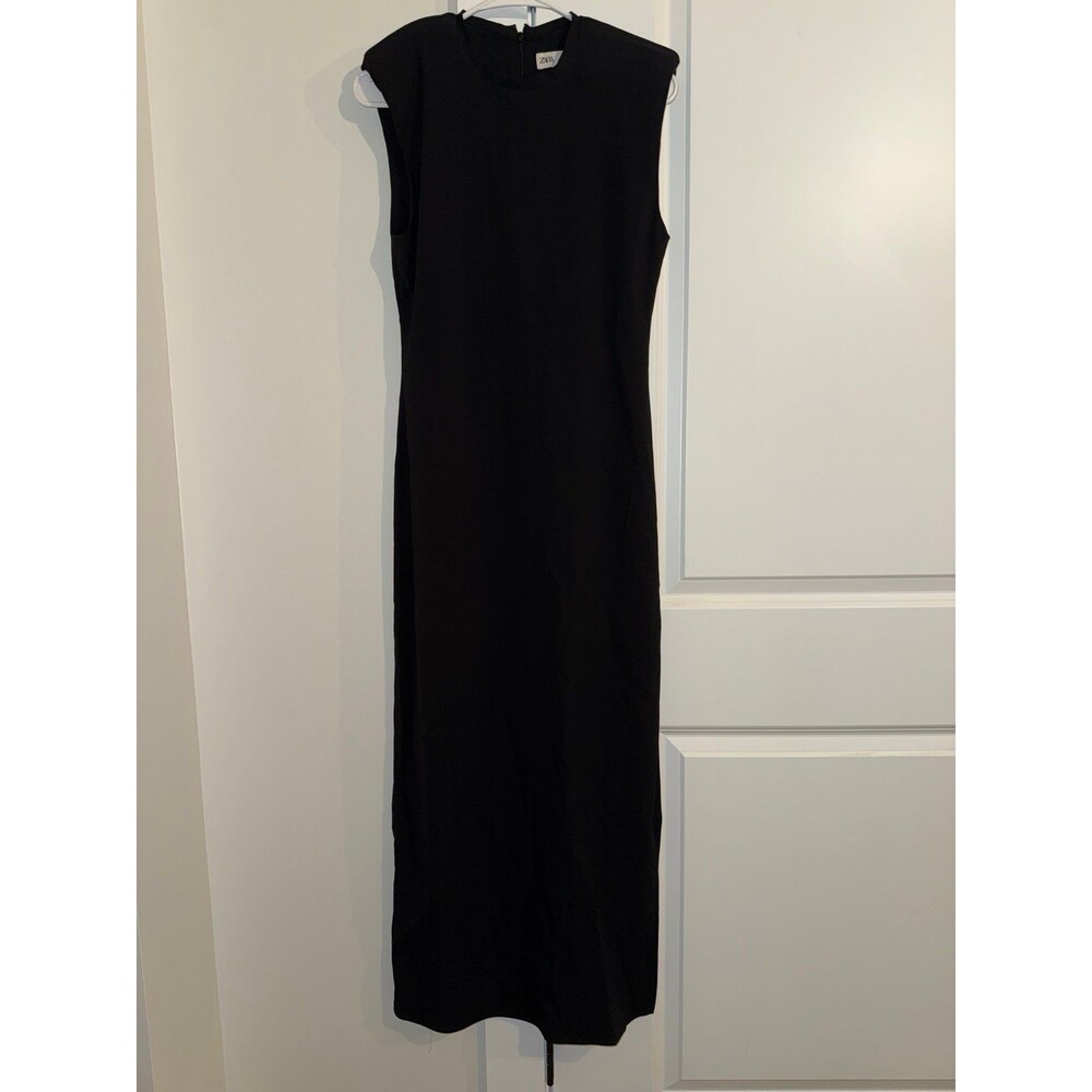 ZARA Black Sleeveless Maxi Dress with Shoulder Pads